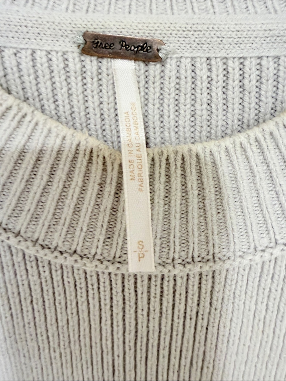Free People Chunky Knit Oversized Sweater Gray Balloon Sleeve Pullover Size S - Picture 4 of 7